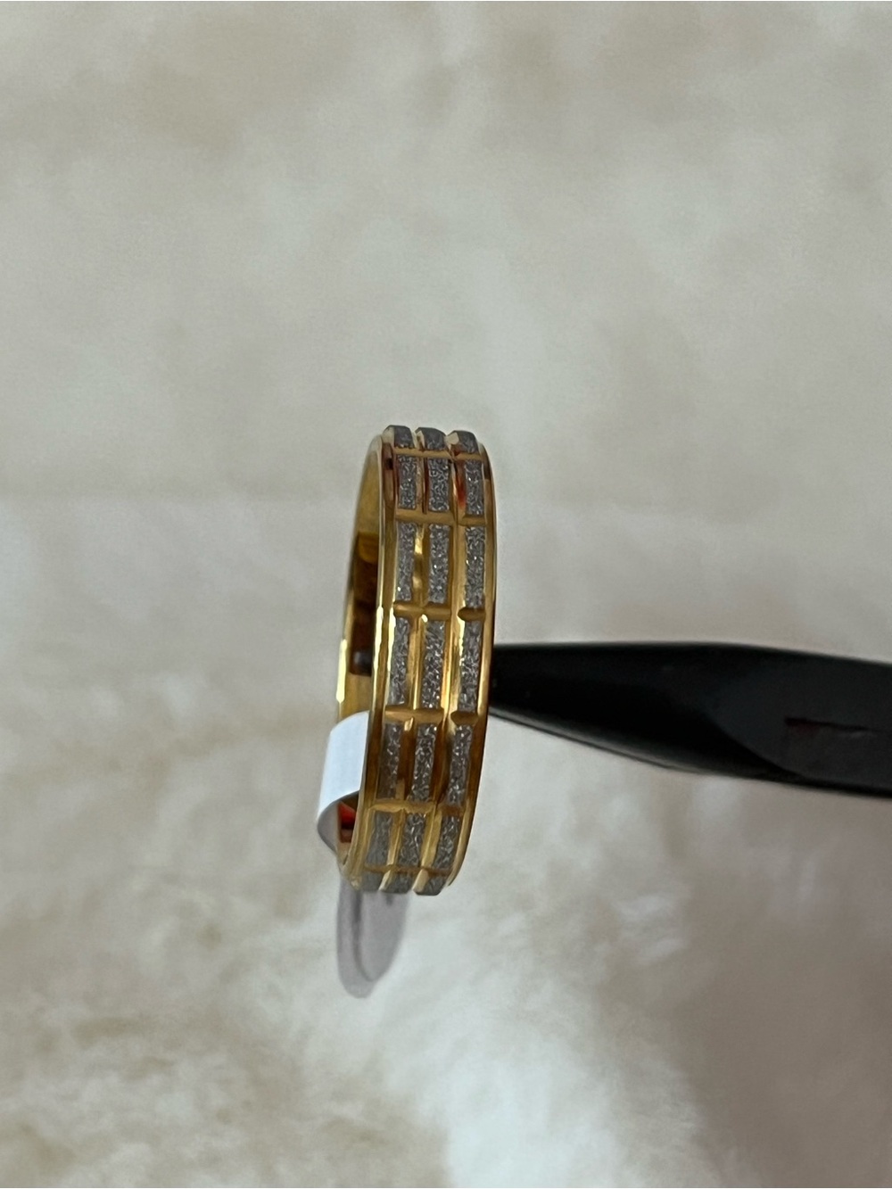 Gold-Tone Women's Grid Band Ring with Silver Accents